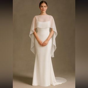 Silk Chiffon Bridal Cape - IVORY